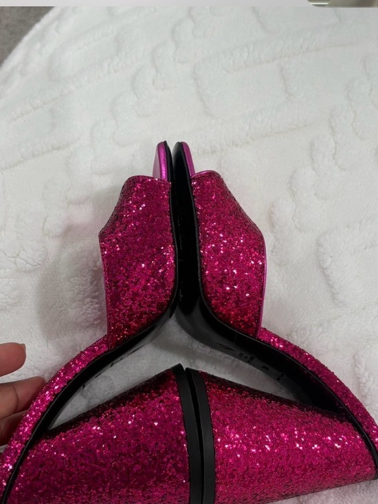 The Attico Hot Pink Glitter Block Heel Mules